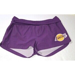 NEW Roxy LA Lakers NBA Purple Foldover Swim Shorts Medium Womens w Pocket
